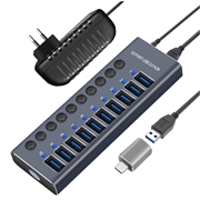 10-poorts USB 3.0 hub met individuele stroomschakelaars - Grijs