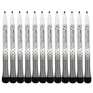 12-Pack Whiteboard Markers met Gum - Zwart