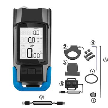 3-in-1 Fietslicht Fiets Snelheidsmeter USB Oplaadbare Fietscomputer 120dB Fietsbel - Blauw