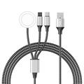 3-in-1 gevlochten oplaadkabel - Type-C, Lightning, Apple Watch - 1.2m