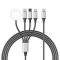 4-in-1 gevlochten oplaadkabel - Type-C, Lightning, Micro USB, Apple Watch - 1.2m