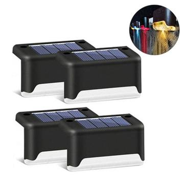 Solar Traplampen Buitenshuis Waterdichte, Gloed LED Dek Trap Verlichting Hek Lamp voor Trap Patio Tuin Pad - 4 Stu. - Zwart