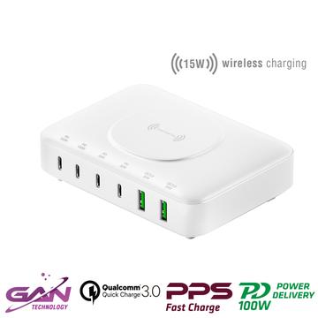 4smarts 7-in-1 GaN oplaadstation - 100W, 4x USB-C, 2x USB-A - Wit