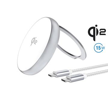 4smarts Qi2 Snelle Draadloze Oplader met Kickstand - MagSafe Compatibel - 15W - Wit / Zilver