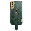 6D Crocodile Samsung Galaxy S21 5G Cover met Draagriem - Groen