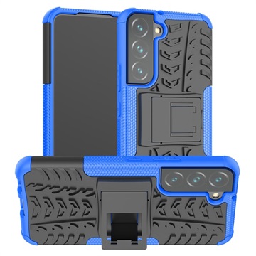 Anti-Slip Samsung Galaxy S22 5G Hybrid Case met Statief - Blauw / Zwart