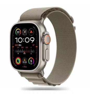 Apple Watch Series Ultra 2/Ultra/9/8/SE (2022)/7/SE/6/5/4/3/2/1 Tech-Protect Nylon Pro Strap - 49mm/45mm/44mm/42mm - Titaan / Olijf