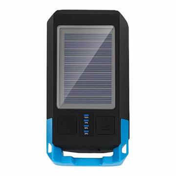 BG-1706 USB+Solar Oplaadbare Fietsverlichting Waterdicht 6 Lichtmodi Fiets Dubbele Koplamp Met Claxon Alarm - Blauw