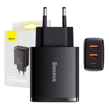 Baseus Compact Snellader 30W - USB-C PD, 2xUSB