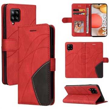 Bi-Color Series Samsung Galaxy A42 5G Portemonnee Hoesje - Rood