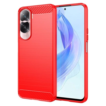 Honor 90 Lite/X50i Geborsteld TPU Hoesje - Koolstofvezel - Rood