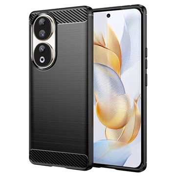 Honor 90 Geborsteld TPU Hoesje - Koolstofvezel - Zwart