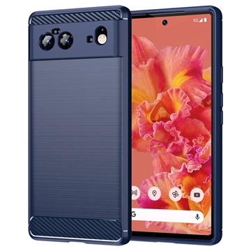 Google Pixel 6 Geborsteld TPU Case - Koolstofvezel - Blauw