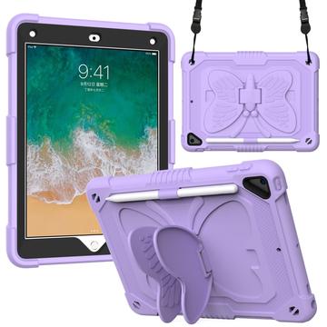 Vlinder Vorm Kickstand PC + Silicone Tablet Hoes met Schouderband voor iPad 9,7-inch (2018)/(2017)/iPad Air 2 - Paars