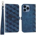 Rhombus Serie iPhone 14 Pro Portemonnee Hoesje - Blauw