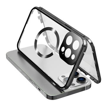 Compatibel met MagSafe Case voor iPhone 15 Pro Magnetisch metalen frame + dubbelzijdige telefoonhoes van gehard glas met gespsluiting