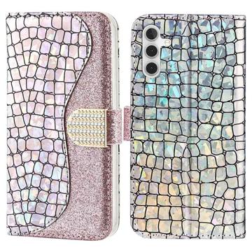 Croco Bling Serie Samsung Galaxy A14 Portemonnee Hoesje - Rosé goud