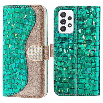 Croco Bling Serie Samsung Galaxy A53 5G Portemonnee Hoesje - Groen