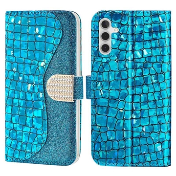 Croco Bling Serie Samsung Galaxy A34 5G Portemonnee Hoesje - Blauw