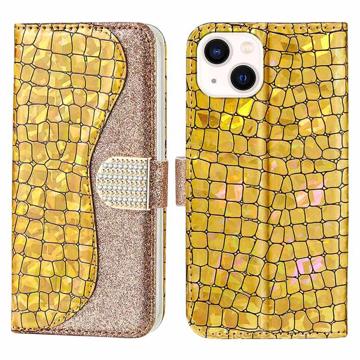 Croco Bling Serie iPhone 14 Plus Portemonnee Hoesje - Goud