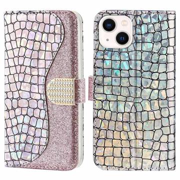 Croco Bling Serie iPhone 14 Portemonnee Hoesje - Rosé goud