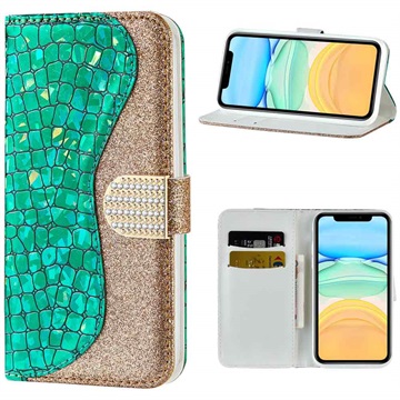 Croco Bling iPhone 12/12 Pro Wallet Case - Groen