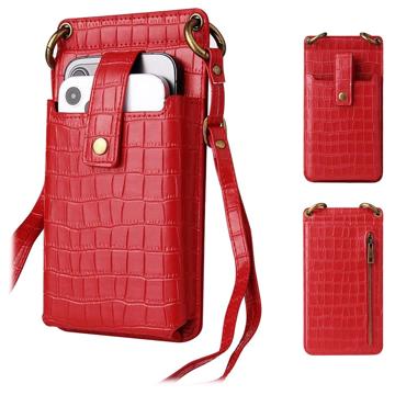 Crocodile Pattern Crossbody Telefoontas met Make-upspiegel - Rood