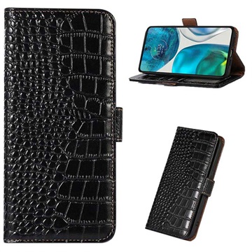 Crocodile Series Motorola Moto G62 5G Wallet Leren Hoesje met RFID - Zwart