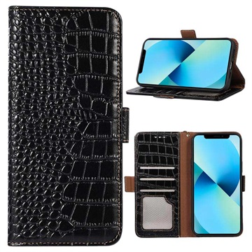 Crocodile Series iPhone 14 Wallet Leren Hoesje met RFID - Zwart