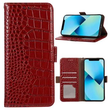 Crocodile Series iPhone 14 Wallet Leren Hoesje met RFID - Rood