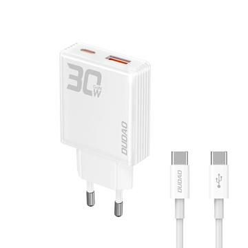 Dudao A30EUT 30W GaN Wandoplader met USB-C kabel - Wit