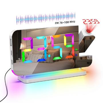 EN8853-C kleurrijke tijdprojectie LED wekker met FM radio - Wit