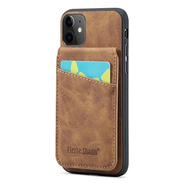 iPhone 11 Fierre Shann Bekleed Hybrid Case met Kaarthouder en Standaard - Bruin