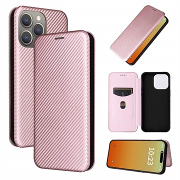 iPhone 15 Pro Flip Hoesje - Koolstofvezel - Rose Gold