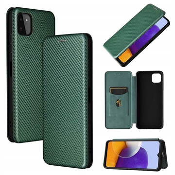 Samsung Galaxy A22 5G, Galaxy F42 5G Flip Cover - Koolstofvezel - Groen