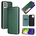 Samsung Galaxy A22 4G Flip Cover - Koolstofvezel - Groen