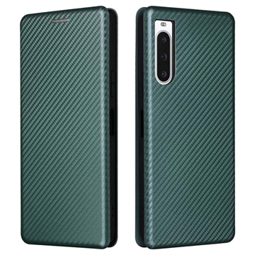 Sony Xperia 10 V Flip Hoesje - Koolstofvezel - Groen