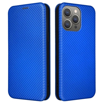 iPhone 15 Pro Max Flip Hoesje - Koolstofvezel - Blauw