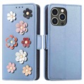 Flower Decor Series iPhone 14 Pro Portemonnee Hoesje - Blauw