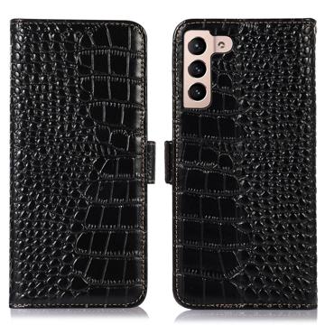 Crocodile Series Samsung Galaxy S23 5G Wallet Leren Hoesje met RFID - Zwart