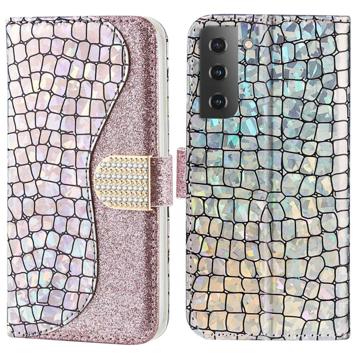 Croco Bling Serie Samsung Galaxy S23 5G Portemonnee Hoesje - Rose Gold