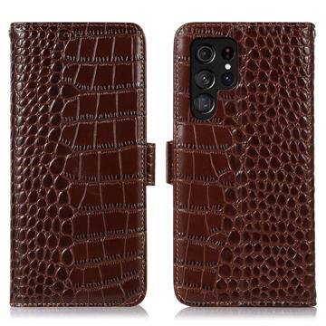 Crocodile Series Samsung Galaxy S23 Ultra 5G Wallet Leren Hoesje met RFID