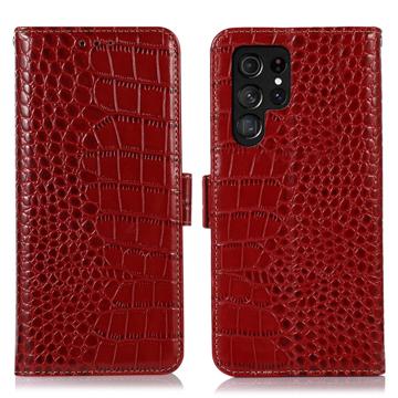 Crocodile Series Samsung Galaxy S23 Ultra 5G Wallet Leren Hoesje met RFID