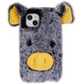 Fluffy Plush iPhone 14 Plus Hybrid Case - Grijs Varken