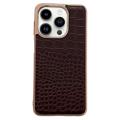 Crocodile Series iPhone 14 Pro Leren Gecoate Case - Koffie