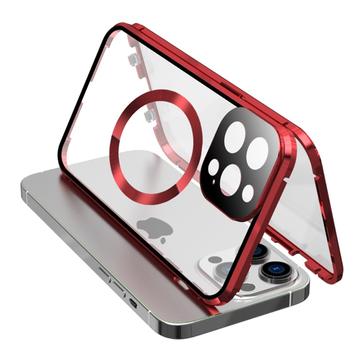 iPhone 15 Pro Max beschermhoes van dubbelzijdig HD gehard glas, compatibel met MagSafe - Rood