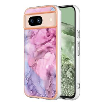 Google Pixel 8a Marble Pattern Gegalvaniseerd IMD TPU Hoesje - Blauw / Roze