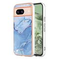 Google Pixel 8a Marble Pattern Gegalvaniseerd IMD TPU Hoesje - Blauw