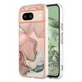 Google Pixel 8a Marble Pattern Gegalvaniseerd IMD TPU Hoesje - Roze