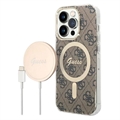 Guess 4G Edition Bundle Pack iPhone 14 Pro Max Hoesje & Draadloze Oplader - Bruin